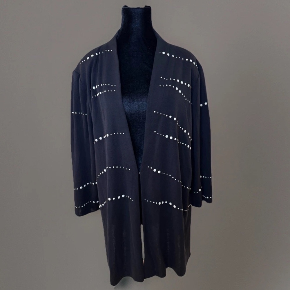 Misook Cardigan Sz 1X Black Knit Pearl Accents Office Professional Old Money